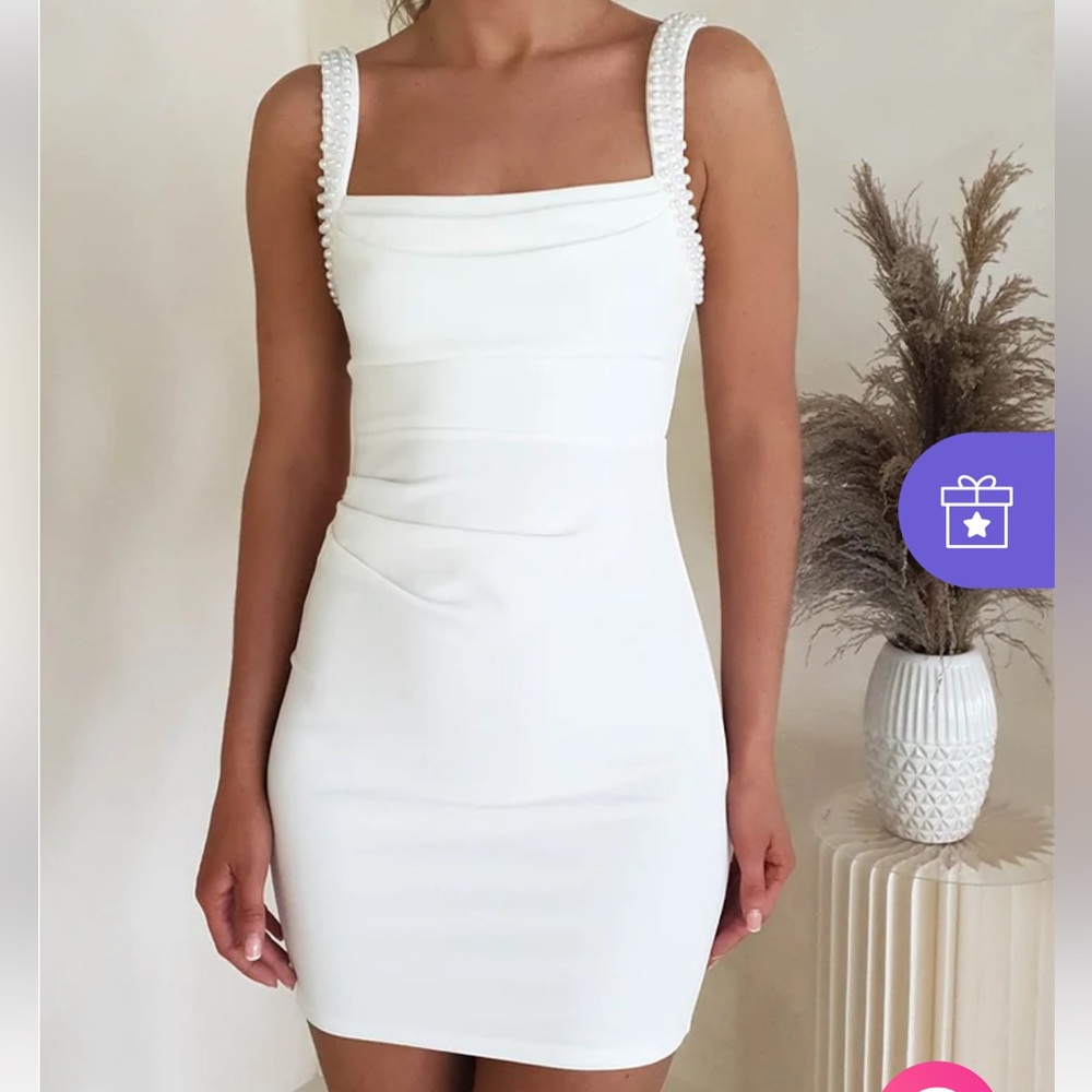 LWD (never worn) petite pearl detail white dress